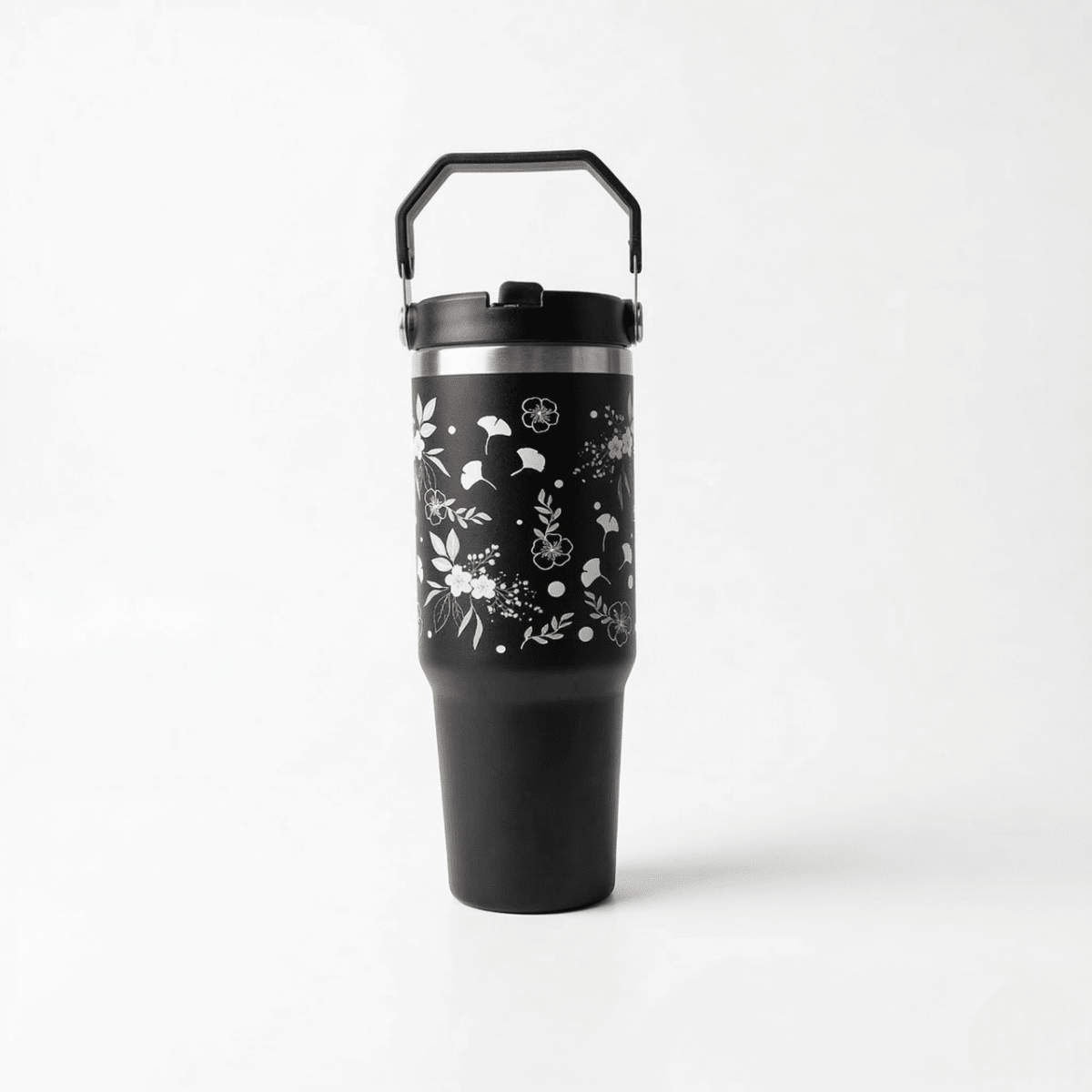 “Elegant Black Floral Tumbler – Leak-Proof & Stylish” - Memories InsiteBLACK FLORAL TUMBLER